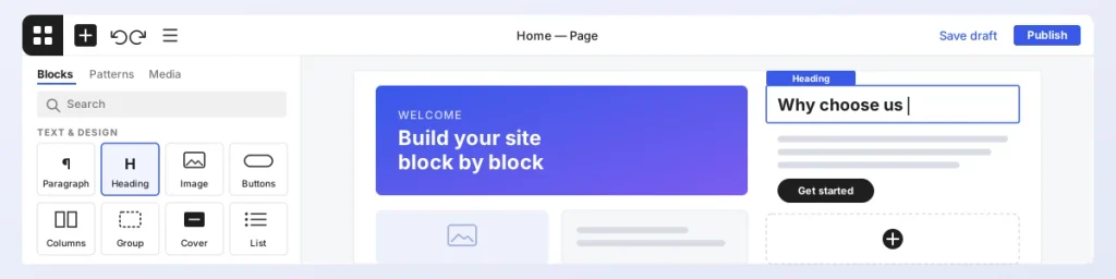 build a WordPress website using Gutenberg